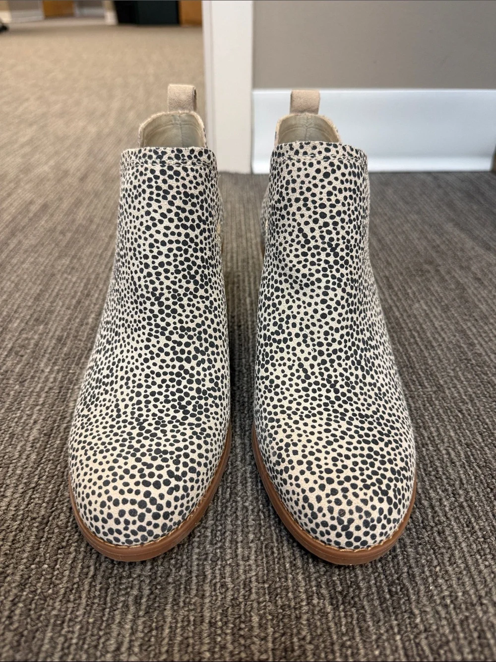 Toms Women's Black & Cream Spotted Wedge Booties